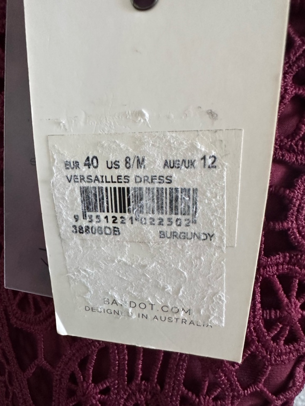 Bardot Versailles Burgundy Crochet Lace Cocktail Dress NWT Size 8 - Picture 8 of 13